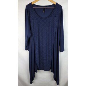 Allie & Rob Womens Tunic Top Plus Size 2X Blue Shark Bite Hem 3/4 Sleeve Shirt